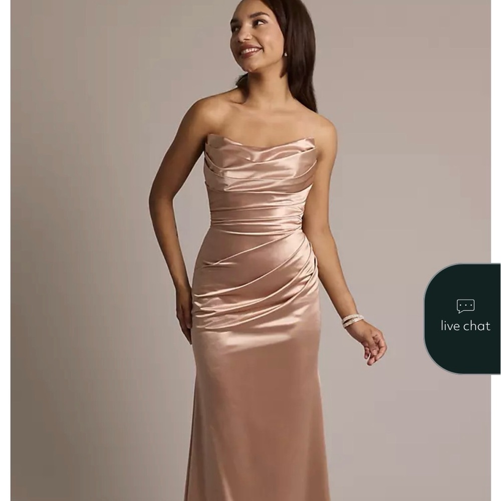 David's Bridal Strapless Satin Dress in Blush